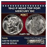 1942-p Mercury Dime Near Top Pop! 10c ms67+ fsb SE