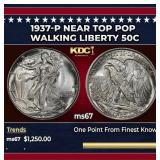 1937-p Walking Liberty Half Dollar Near Top Pop 50