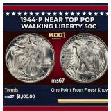 1944-p Walking Liberty Half Dollar Near Top Pop 50