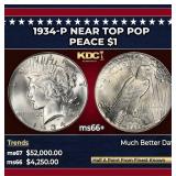 1934-p Peace Dollar Near Top Pop $1 ms66+ SEGS