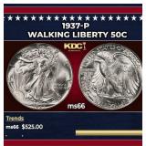 1937-p Walking Liberty Half Dollar 50c Grades ms66