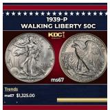 1939-p Walking Liberty Half Dollar 50c ms67 SEGS