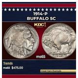 1914-p Buffalo Nickel 5c Grades ms65