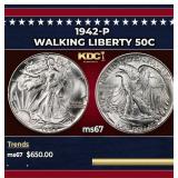 1942-p Walking Liberty Half Dollar 50c ms67 SEGS