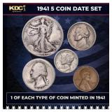 1941 5 Coin Date Set, 1 Of Each Type Of Coin Minte