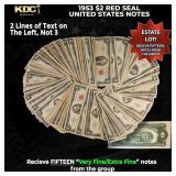 15x 1953 $2 Red Seal United States Note Grades VF/