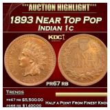 1893 Proof Indian Cent Near Top Pop 1c pr67 rb SEG