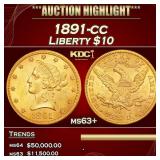 1891-cc Gold Liberty Eagle $10 Grades ms63+