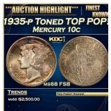 1935-p Mercury Dime Toned TOP POP! 10c ms68 FSB SE