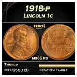 1918-p Lincoln Cent 1c Grades ms65 rd