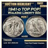 1941-d Walking Liberty Half Dollar TOP POP! 50c ms