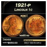 1921-p Lincoln Cent 1c Grades ms65 rd
