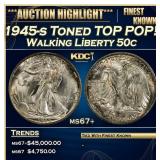 1945-s Walking Liberty Half Dollar Toned TOP POP!