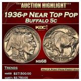 1936-p Buffalo Nickel Near Top Pop 5c ms68 SEGS