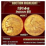 1914-s Gold Indian Half Eagle $5 ms62+ USCG