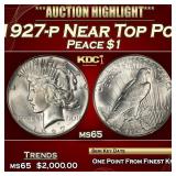 1927-p Peace Dollar Near Top Pop $1 ms65 SEGS