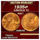 1935-p Lincoln Cent 1c ms68 RD SEGS