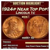 1924-p Lincoln Cent Near Top Pop! 1c ms66+ rd SEGS