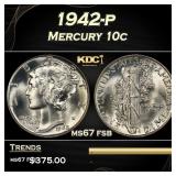 1942-p Mercury Dime 10c ms67 fsb SEGS