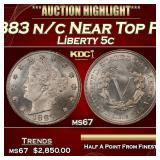 1883 n/c Liberty Nickel Near Top Pop 5c ms67 SEGS