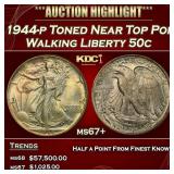 1944-p Walking Liberty Half Dollar Toned Near Top