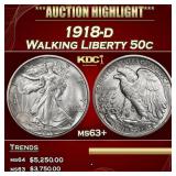 1918-d Walking Liberty Half Dollar 50c ms63+ USCG