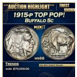 1915-p Buffalo Nickel TOP POP! 5c ms68 SEGS