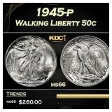1945-p Walking Liberty Half Dollar 50c Grades ms66