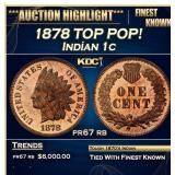 1878 Proof Indian Cent TOP POP! 1c pr67 rb SEGS