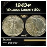 1943-p Walking Liberty Half Dollar 50c ms67 SEGS