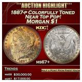 1887-p Morgan Dollar Colorfully Toned Near Top Pop