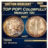 1923-s Mercury Dime TOP POP! Colorfully Toned 10c