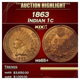 1863 Indian Cent 1c ms65+ SEGS
