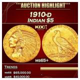 1910-d Gold Indian Half Eagle $5 ms65+ USCG