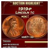 1919-p Lincoln Cent 1c ms67+ rd SEGS