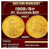 1909/8-p Gold St. Gaudens Double Eagle $20 ms64+ S