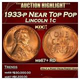 1933-p Lincoln Cent Near Top Pop 1c ms67+ RD SEGS