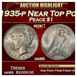 1935-p Peace Dollar Near Top Pop $1 ms66 SEGS