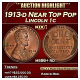 1913-d Lincoln Cent Near Top Pop 1c ms66+ rd SEGS