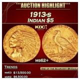 1913-s Gold Indian Half Eagle $5 ms62+ USCG