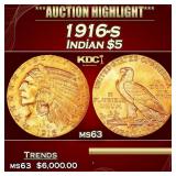 1916-s Gold Indian Half Eagle $5 ms63 USCG