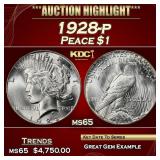 1928-p Peace Dollar $1 ms65 SEGS