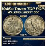 1945-s Walking Liberty Half Dollar Toned TOP POP!