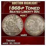 1868-p Seated Half Dollar Toned 50c ms63 USCG