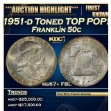 1951-d Franklin Half Dollar Toned TOP POP! 50c ms6