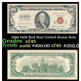 1966 $100 Red Seal United States Note Grades xf+