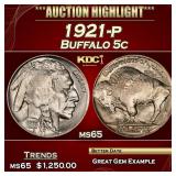 1921-p Buffalo Nickel 5c ms65 SEGS