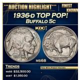 1936-d Buffalo Nickel TOP POP! 5c ms68 SEGS