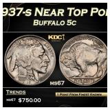 1937-s Buffalo Nickel Near Top Pop 5c ms67 SEGS