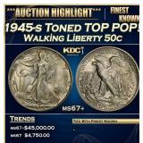1945-s Walking Liberty Half Dollar Toned TOP POP!